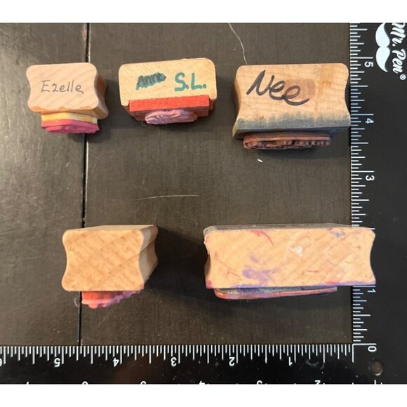 Set Of 5 Vintage Wood mounted Rubber Easter Stamps With Various Designs - Picture 5 of 6